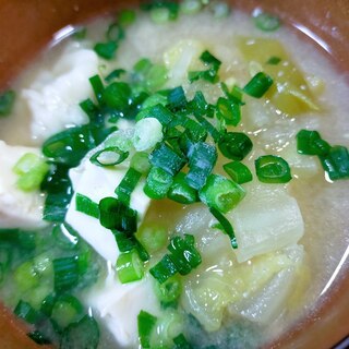 白菜と豆腐とネギの味噌汁